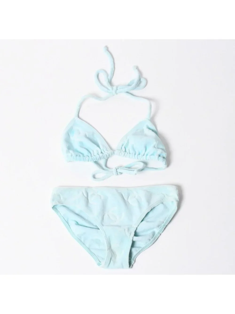 Chanel Vintage Swimwear Bikini Separate Set CC Logo Light Blue 4 40